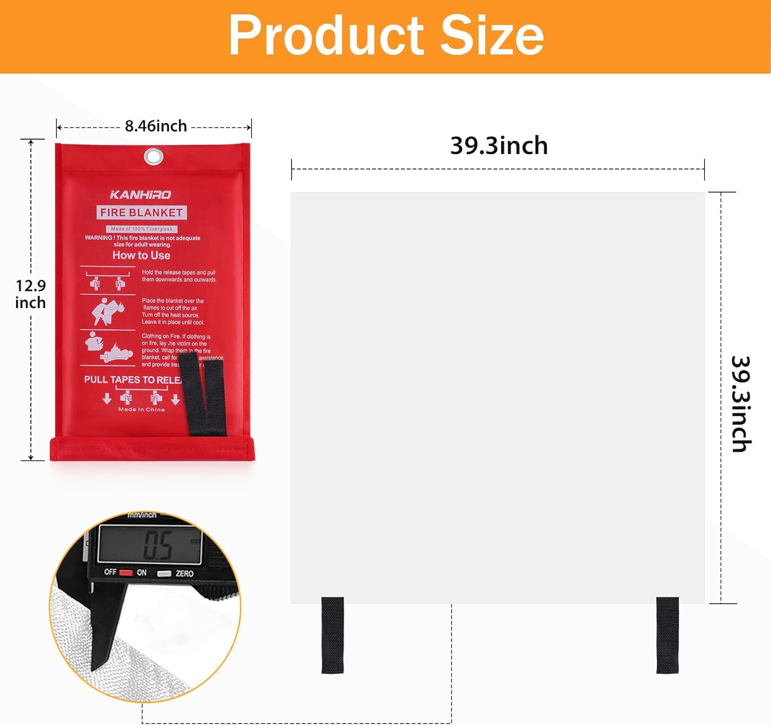 kanhiro Fire Blanket Emergency for Home Kitchen - Fiberglass Fire Suppression Blanket Great for School, Fireplace, Grill, Car, Office, Warehouse (2 Pack, 39 in X 39 in) - Image 4