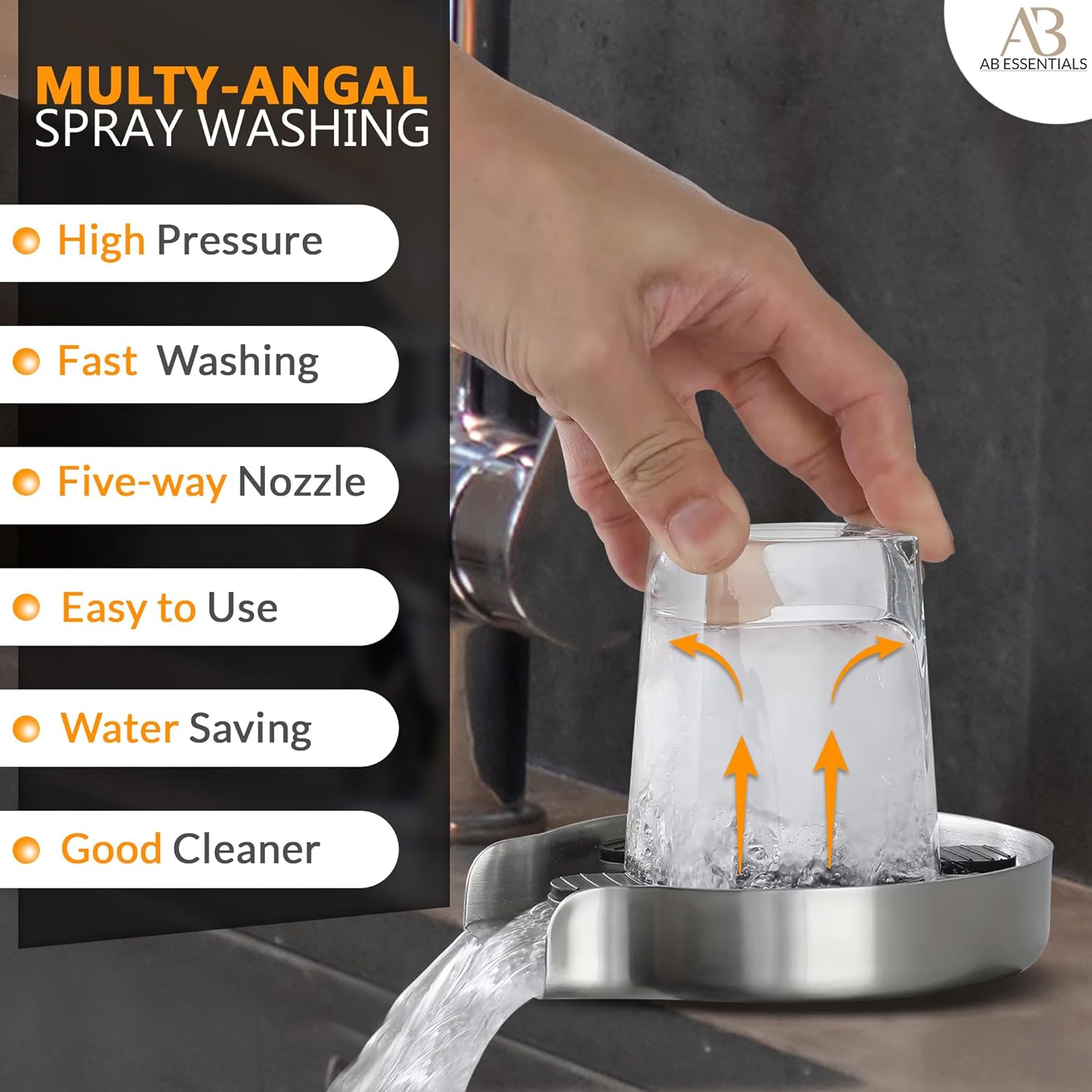 Professional Glass Rinser for Kitchen Sink, Stainless Steel Cup Washer for Sink - Bottle Washer Kitchen Accessories, Rust Resistant Pressure Glass Washer - Perfect for Home Kitchens, Bars, and Cafes - Image 2