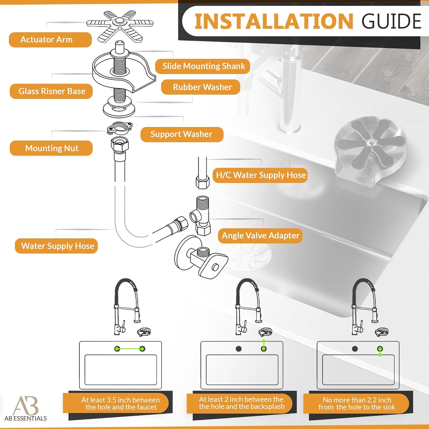 Professional Glass Rinser for Kitchen Sink, Stainless Steel Cup Washer for Sink - Bottle Washer Kitchen Accessories, Rust Resistant Pressure Glass Washer - Perfect for Home Kitchens, Bars, and Cafes - Image 5