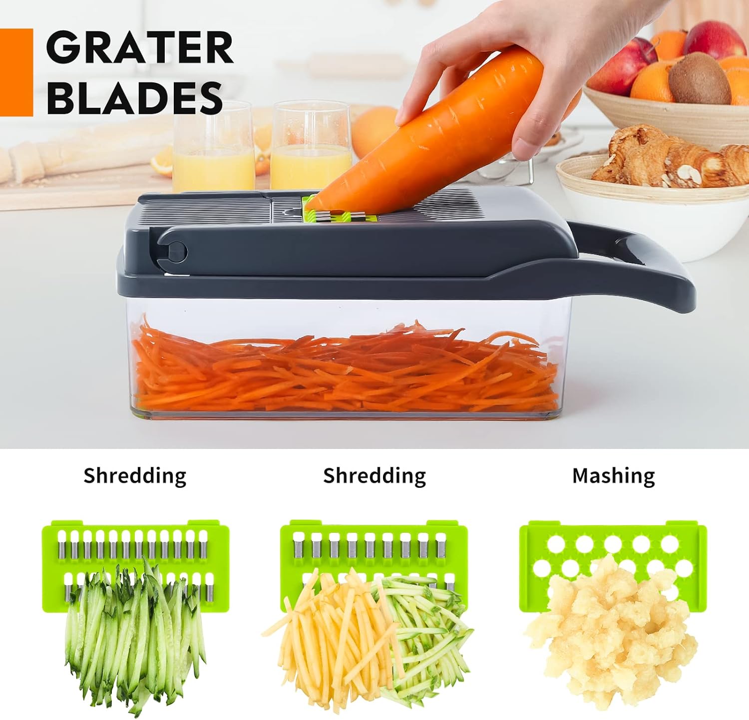 Vegetable Chopper, Pro Onion Chopper, Multifunctional 13 in 1 Food Chopper, Kitchen Vegetable Slicer Dicer Cutter,Veggie Chopper With 8 Blades,Carrot and Garlic Chopper With Container - Image 4