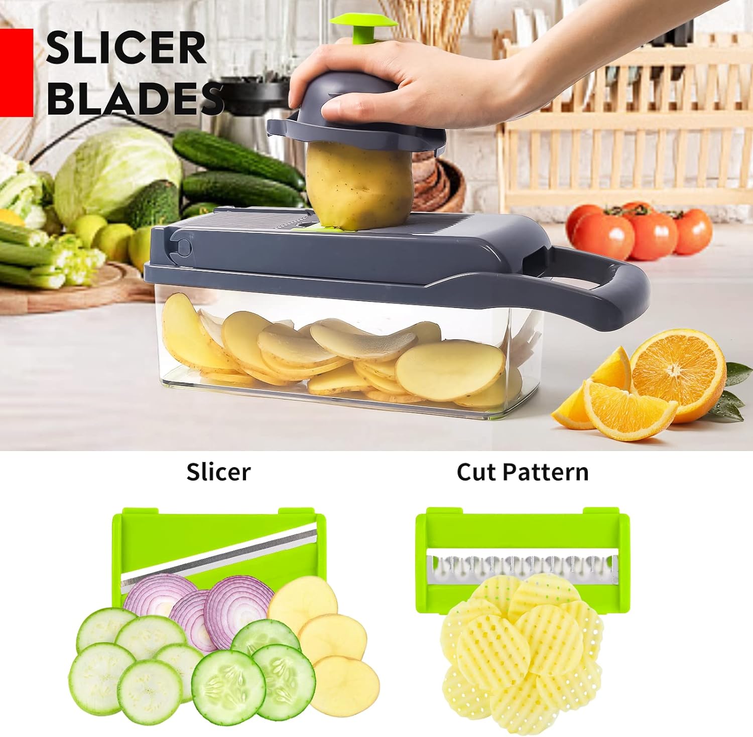 Vegetable Chopper, Pro Onion Chopper, Multifunctional 13 in 1 Food Chopper, Kitchen Vegetable Slicer Dicer Cutter,Veggie Chopper With 8 Blades,Carrot and Garlic Chopper With Container - Image 5