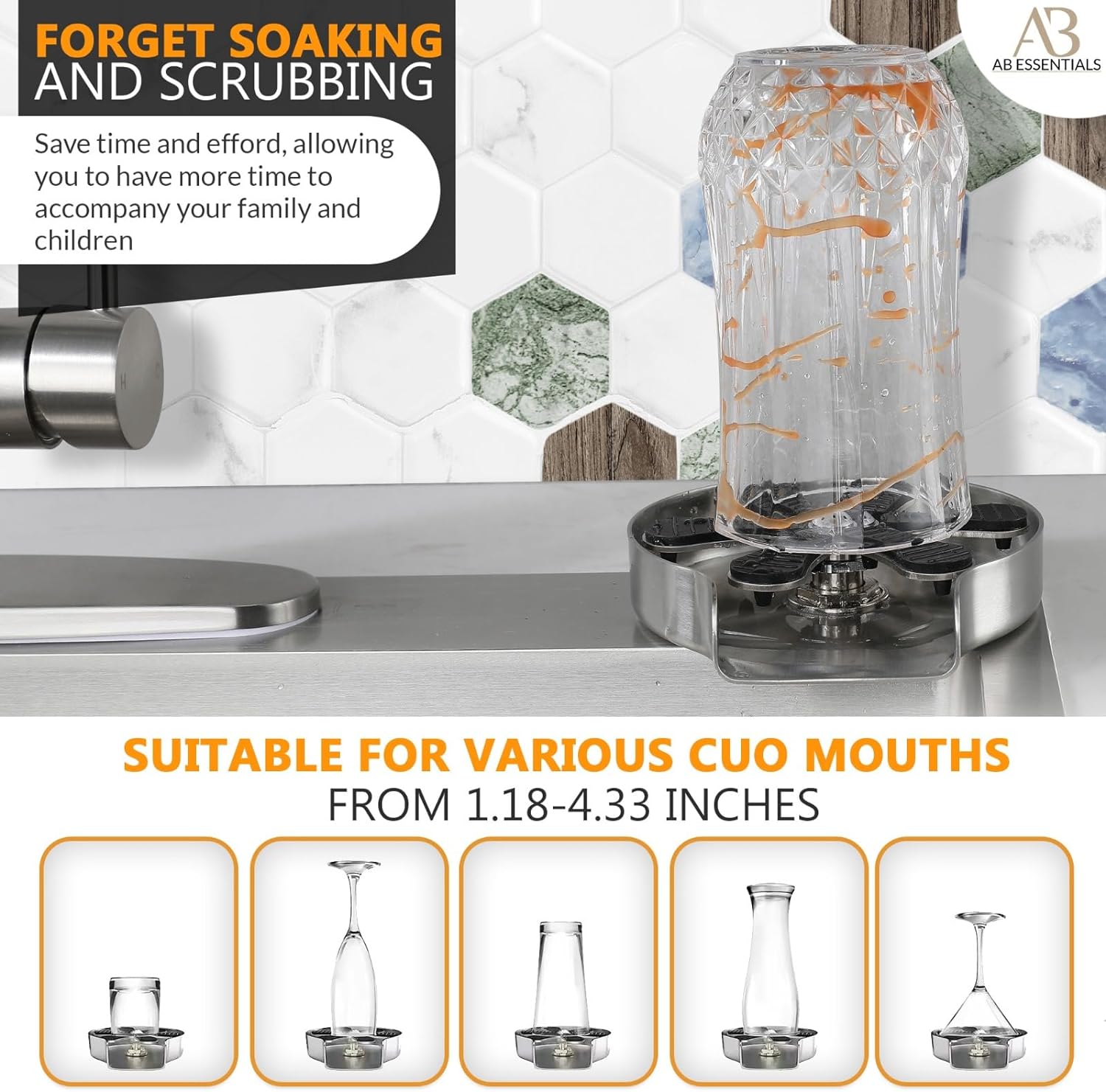 Professional Glass Rinser for Kitchen Sink, Stainless Steel Cup Washer for Sink - Bottle Washer Kitchen Accessories, Rust Resistant Pressure Glass Washer - Perfect for Home Kitchens, Bars, and Cafes - Image 3