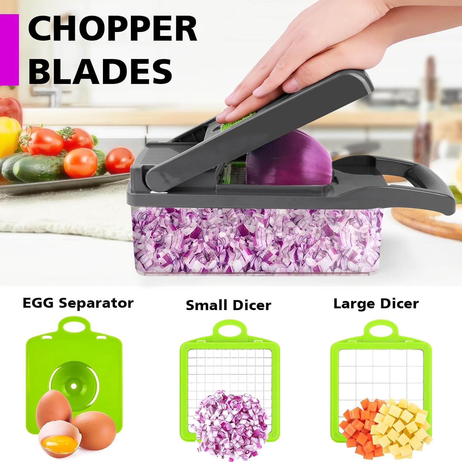 Vegetable Chopper, Pro Onion Chopper, Multifunctional 13 in 1 Food Chopper, Kitchen Vegetable Slicer Dicer Cutter,Veggie Chopper With 8 Blades,Carrot and Garlic Chopper With Container - Image 3