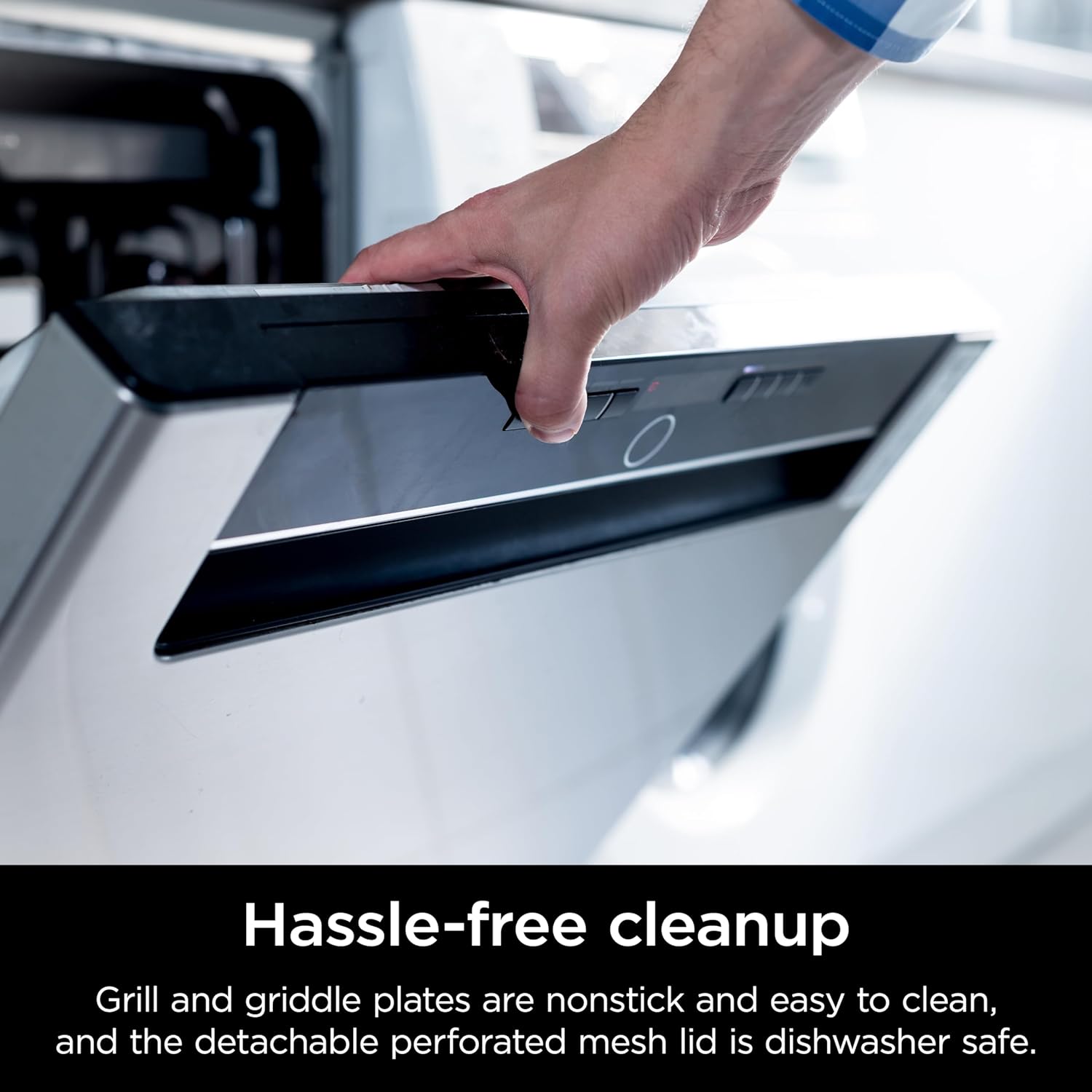 Ninja GR101 Sizzle Smokeless Indoor Grill & Griddle, 14'' Interchangeable Nonstick Plates, Dishwasher-Safe Removable Mesh Lid, 500F Max Heat, Even Edge-to-Edge Cooking, Grey/Silver - Image 8