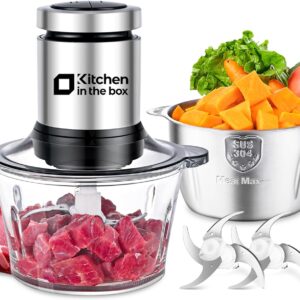 Kitchen in the box Food Processors,Small Meat Grinder & Food Chopper Electric Vegetable Chopper with 2 Bowls (8 Cup+8 Cup)& 2 Bi-Level Blades for Meat/fish/Vegetable/Baby Food,400 W (Black)