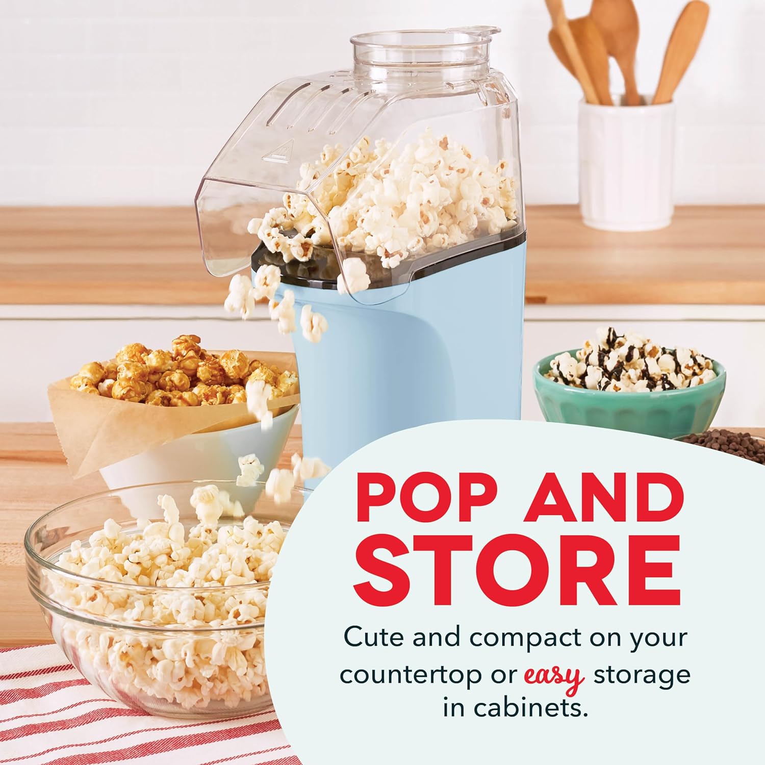 DASH Hot Air Popcorn Popper Maker with Measuring Cup to Portion Popping Corn Kernels + Melt Butter, 16 Cups - Dream Blue - Image 5