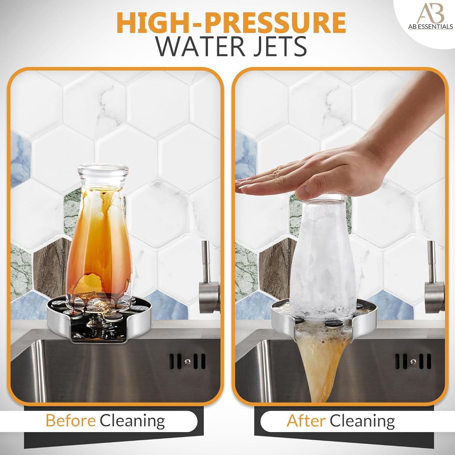 Professional Glass Rinser for Kitchen Sink, Stainless Steel Cup Washer for Sink - Bottle Washer Kitchen Accessories, Rust Resistant Pressure Glass Washer - Perfect for Home Kitchens, Bars, and Cafes - Image 4