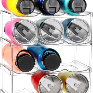4 Tier Stackable Water Bottle Organizer for Cabinet - Premium Clear Holder for Tumbler, Travel Bottle, Wine Rack Display - Home Kitchen Pantry Refrigerator Organization and Storage - Hold 12 Bottles