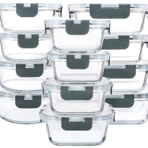 M MCIRCO 24-Piece Glass Food Storage Containers with Upgraded Snap Locking Lids,Glass Meal Prep Containers Set - Airtight Lunch Containers, Microwave, Oven, Freezer and Dishwasher