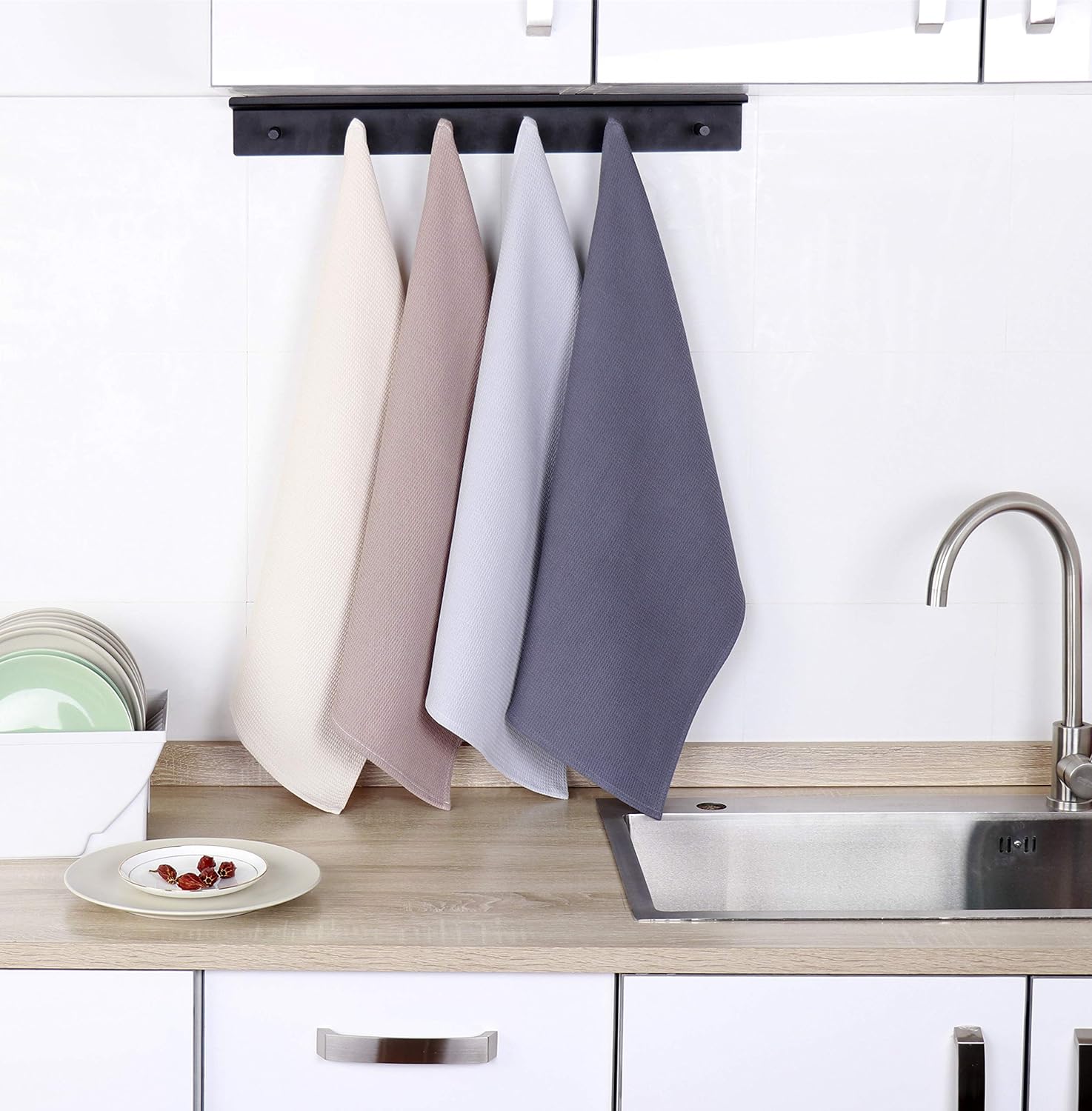 PY HOME & SPORTS Dish Towels Set, 100% Cotton Waffle Weave Kitchen Towels 4 Pieces, Super Absorbent Kitchen Hand Dish Cloths for Drying and Cleaning (17 x 25 Inches, Set of 4) - Image 3