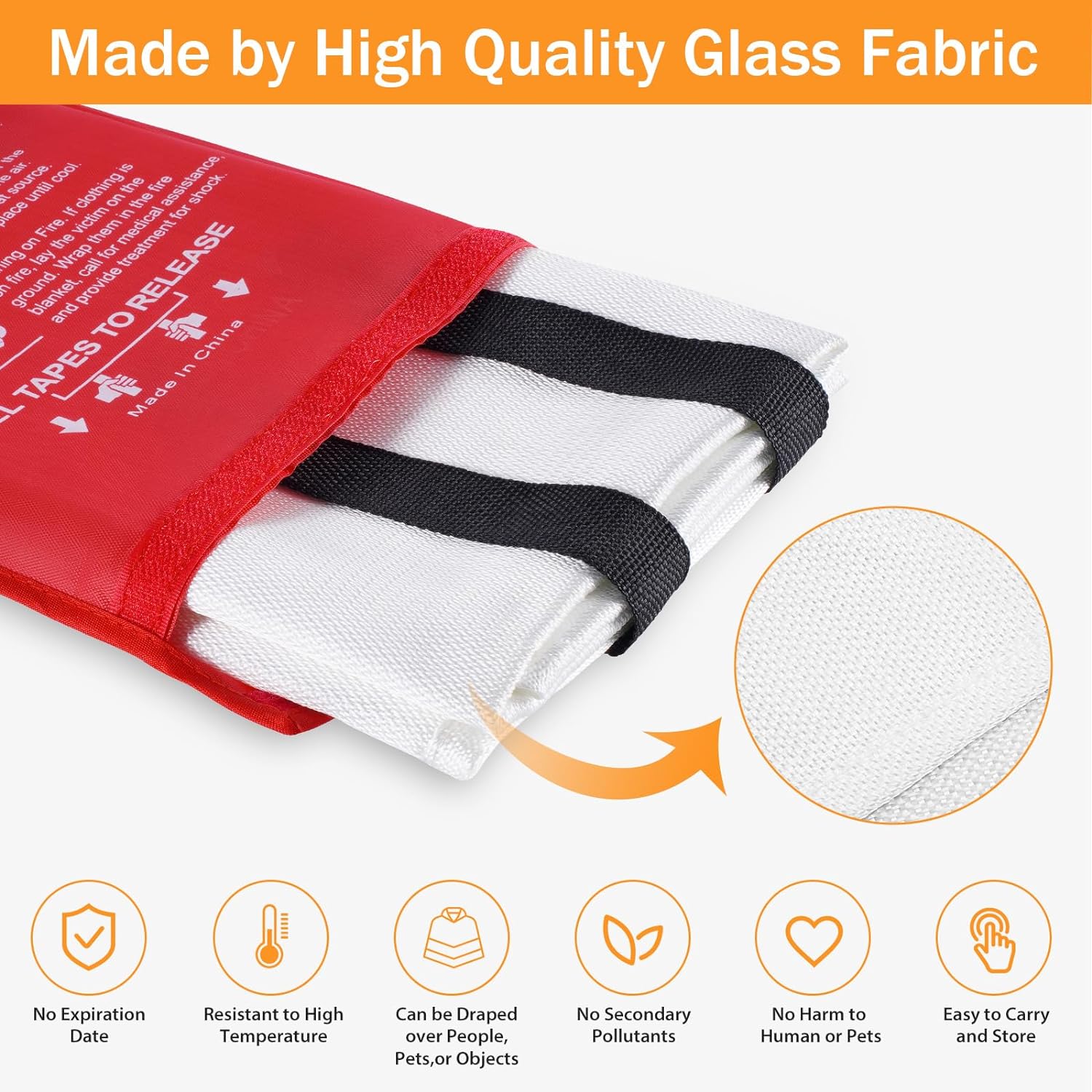kanhiro Fire Blanket Emergency for Home Kitchen - Fiberglass Fire Suppression Blanket Great for School, Fireplace, Grill, Car, Office, Warehouse (2 Pack, 39 in X 39 in) - Image 5