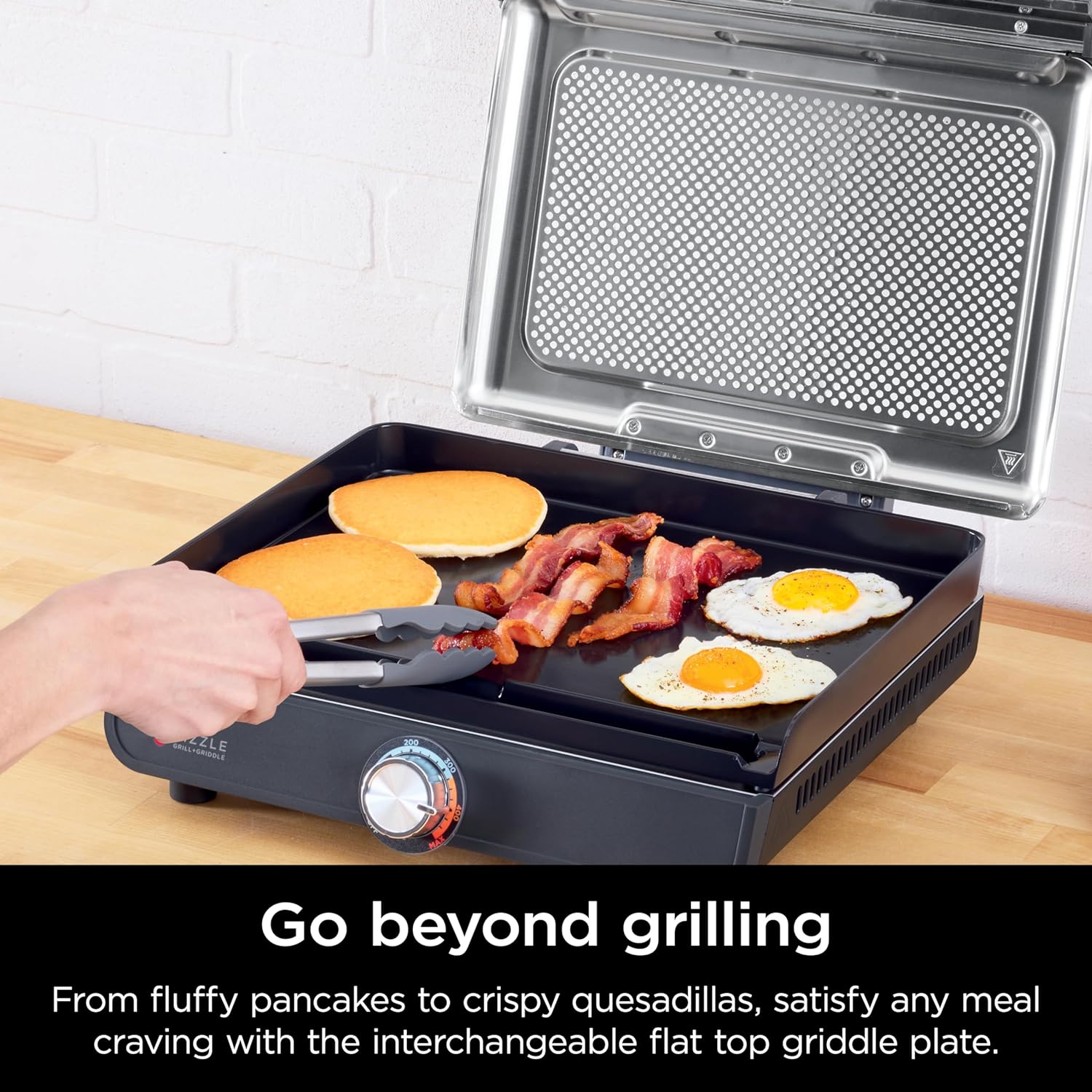Ninja GR101 Sizzle Smokeless Indoor Grill & Griddle, 14'' Interchangeable Nonstick Plates, Dishwasher-Safe Removable Mesh Lid, 500F Max Heat, Even Edge-to-Edge Cooking, Grey/Silver - Image 5