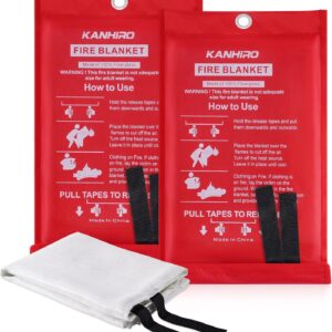 kanhiro Fire Blanket Emergency for Home Kitchen - Fiberglass Fire Suppression Blanket Great for School, Fireplace, Grill, Car, Office, Warehouse (2 Pack, 39 in X 39 in)