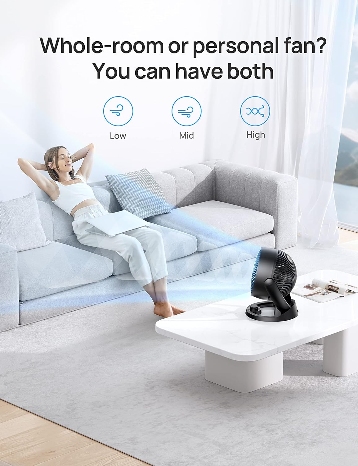 Dreo Fan for Bedroom, 12 Inches, 70ft Powerful Airflow, 28db Quiet Table Air Circulator Fans for Whole Room, 120° Adjustable Tilt, 3 Speeds, Desktop Fan for Home, Office, Kitchen - Image 4